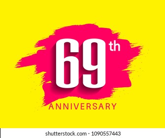 69th anniversary flat design pink brush on yellow background for celebration event 