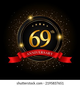69th Anniversary. Golden anniversary celebration template design, Vector illustrations.