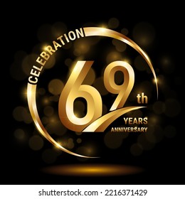 69th Anniversary Logo, Template design for anniversary celebration with golden ring and text, vector illustration
