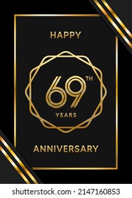 Logotipo del 69º aniversario. Diseño de planilla de celebración del aniversario con anillo de oro para folletos, folletos, revistas, póster de folleto, banner, web, invitación o tarjeta de saludo. Ilustraciones vectoriales.
