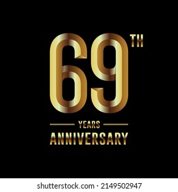 Logotipo del 69° Aniversario. Diseño de planilla de celebración del aniversario con anillo de oro para folletos, folletos, revistas, póster de folleto, banner, web, invitación o tarjeta de saludo. Ilustraciones vectoriales.