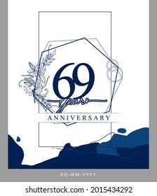 Logotipo del 69º Aniversario con fondo a mano color azul para celebración, boda, tarjeta de saludo e invitación.