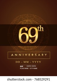 69th anniversary poster design on golden and elegant background, vector design for anniversary celebration, greeting card and invitation card.