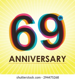 69th Anniversary poster / template design in retro style - Vector Background