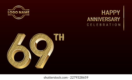 69th Anniversary template design concept with golden number. Vector Template