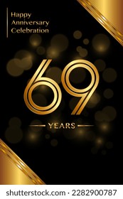 69th Anniversary template design with double line numbers. Golden anniversary template. Vector