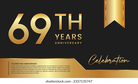 69th anniversary template design in gold color isolated on a black and gold background, vector template