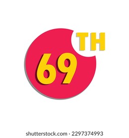 69th  sixty ninth Ordinal number in the circle, counting anniversary typography letter icon vector symbol logo illustration line editable stroke flat design style isolated on white