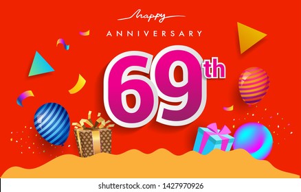 69th Years Anniversary Celebration Design Gift Stock Vector (Royalty ...