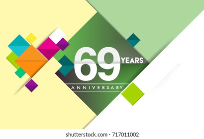 69th years anniversary logo, vector design birthday celebration with colorful geometric background and circles shape.