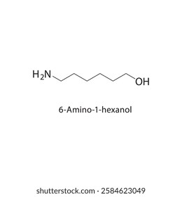 6-Amino-1-hexanol skeletal structure.Amino alcohol compound schematic illustration. Simple diagram, chemical structure.