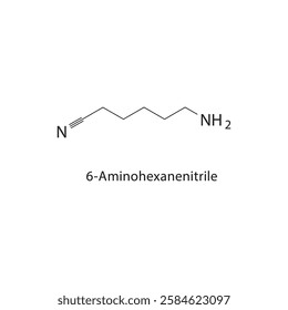 6-Aminohexanenitrile skeletal structure.Aminonitrile compound schematic illustration. Simple diagram, chemical structure.