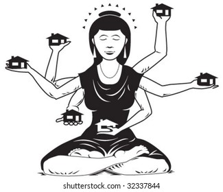 6-armed goddess holding easily replaced houses
