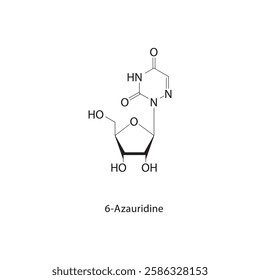 6-Azauridine skeletal structure.Antiviral compound schematic illustration. Simple diagram, chemical formula.