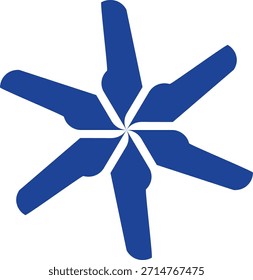 Ventilador abstrato de 6 lâminas ou design do logotipo da hélice em azul