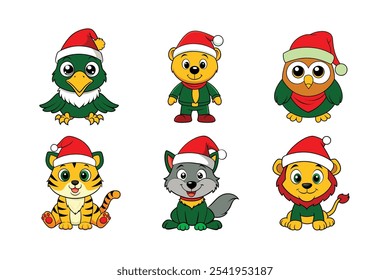 6-bundle Christmas of wild life animal vector Illustration