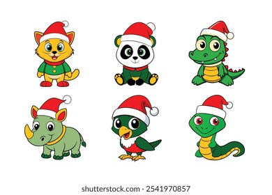 6-bundle Christmas of wild life animal vector Illustration