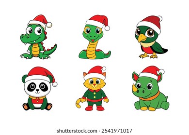 6-bundle Christmas of wild life animal vector Illustration