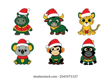 6-bundle Christmas of wild life animal vector Illustration