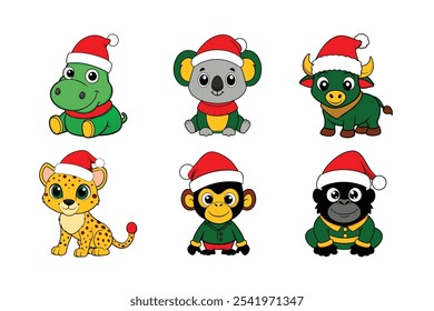 6-bundle Christmas of wild life animal vector Illustration