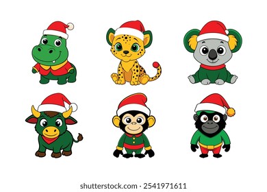 6-bundle Christmas of wild life animal vector Illustration