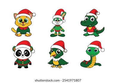 6-bundle Christmas of wild life animal vector Illustration