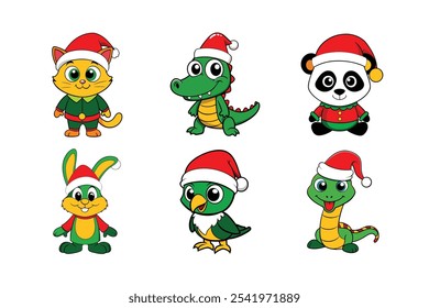 6-bundle Christmas of wild life animal vector Illustration