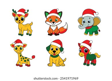 6-bundle Christmas of wild life animal vector Illustration