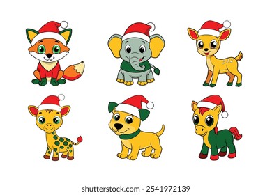 6-bundle Christmas of wild life animal vector Illustration