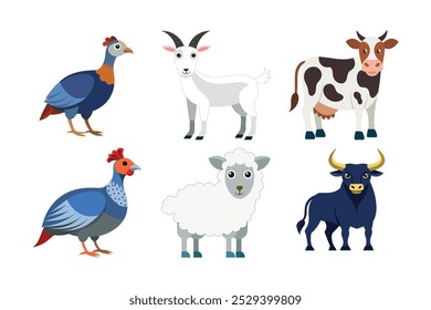 6-feixe vetor de touro, guiné, vaca, ovelha, cabra, boi
