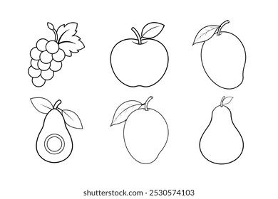 6-bundle vector illustration Fruits Grapes, Apple, Mango , Avocado, Pear