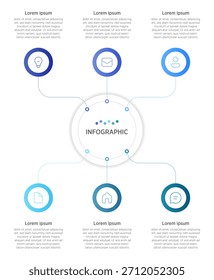 Una infografía de 6 círculos es un diagrama visual que presenta seis círculos interconectados o espaciados uniformemente dispuestos en un diseño circular o radial, comúnmente utilizados para representar procesos, pasos, ciclos.