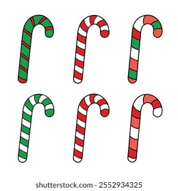 6-different style of candy cane vecto