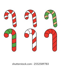 6-different style of candy cane vector