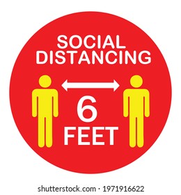 6FEET, Social Distancing, Red color sign, Keep Your Distance 6 Feet Icon, Vector