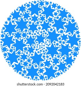 6-finger star items are united into spheric collection. 6-finger star icon spheric mosaic. Abstraction spheric globula collage done with 6-finger star items.
