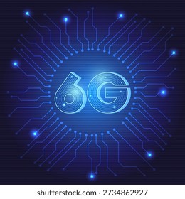 6G AI native internet of senses technology core with hyper connectivity. Futuristic circuit network for autonomous intelligence and digital transformation.