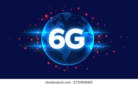 Fondo de conectividad global de red celular 6G con Vector de partículas digitales
