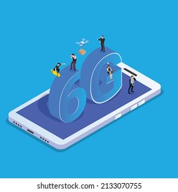 6G connection isometric 3d vector concept for banner, website, illustration, landing page, flyer, etc.
