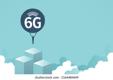 6G schnell und steil in den Himmel. drahtlose Datenübertragung. globales Anbindung und Internetnetzkonzept. Vektordesign.