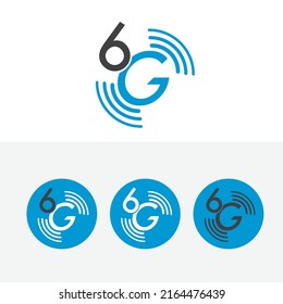 Netzanschluss mit 6G Logo. Flachdesign 6G Symbol und 6G Symbol, Netzwerktechnologie Symbol. Netze der neuen Generation. Vektordesign.