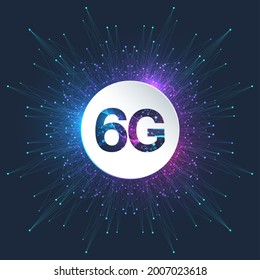 Sistemas inalámbricos de red 6G e ilustración de vector de internet. Red de comunicación. Banner de concepto de negocio. Banner de concepto de inteligencia artificial y aprendizaje automático