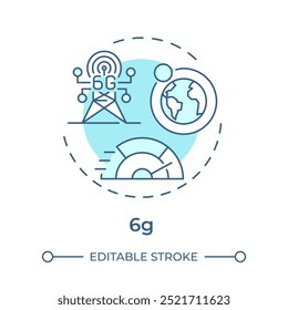 Icono de concepto azul suave 6G. Tecnología de la industria 5.0. Conectividad global. Redes de alta velocidad. Ilustración de línea de forma redonda. Abstractas idea. Diseño gráfico. Fácil de usar en el artículo