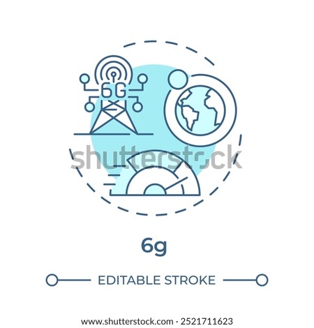 6G soft blue concept icon. Technology of industry 5.0. Global connectivity. High-speed networks. Round shape line illustration. Abstract idea. Graphic design. Easy to use in article