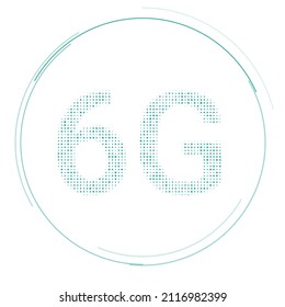 The 6G symbol filled with teal dots. Pointillism style. Vector illustration on white background