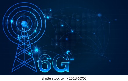 6G technology concept. modern city and telecommunication tower  network connection concept. global connection and internet network concept, new generation networks. vector design.