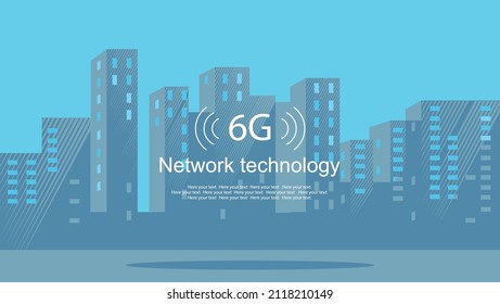 Red inalámbrica 6G y concepto de ciudad inteligente. Internet de cosas, red inalámbrica 6G con conexión de alta velocidad. Ciudad inteligente. Imagen vectorial. 