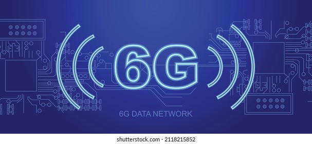 Red inalámbrica 6G y concepto de ciudad inteligente. Internet de cosas, red inalámbrica 6G con conexión de alta velocidad.  Imagen vectorial. 