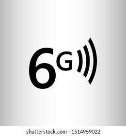 6G wireless network technology. Black icon, isolated vector illustration on white background. High speed mobile internet.