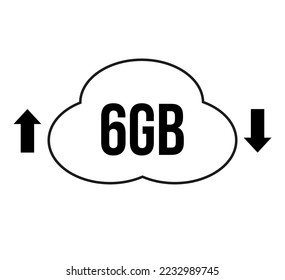 Capacidad de 6 GB para descarga y carga. Vector para transferencias de archivos en la nube en fondo blanco